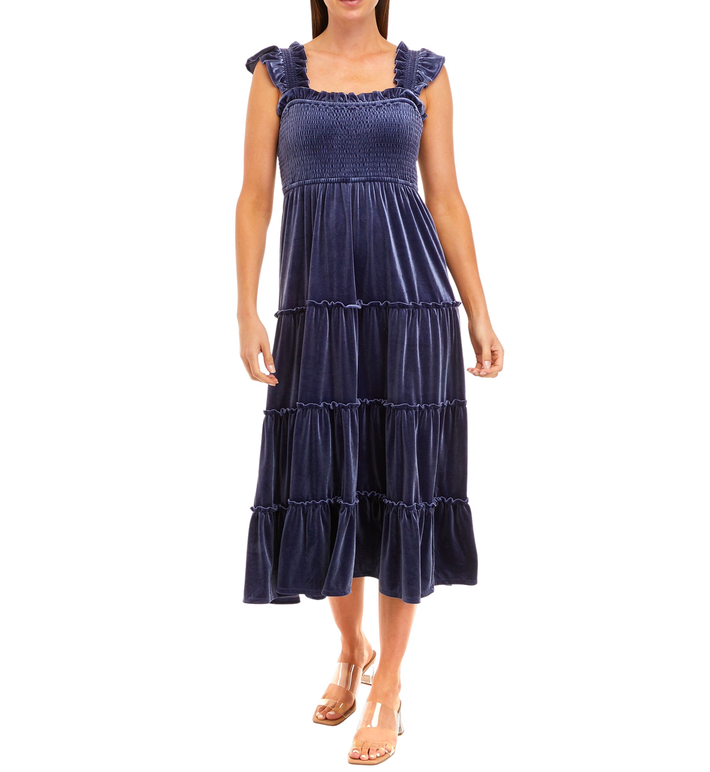 Womens Velvet Smocked Dress