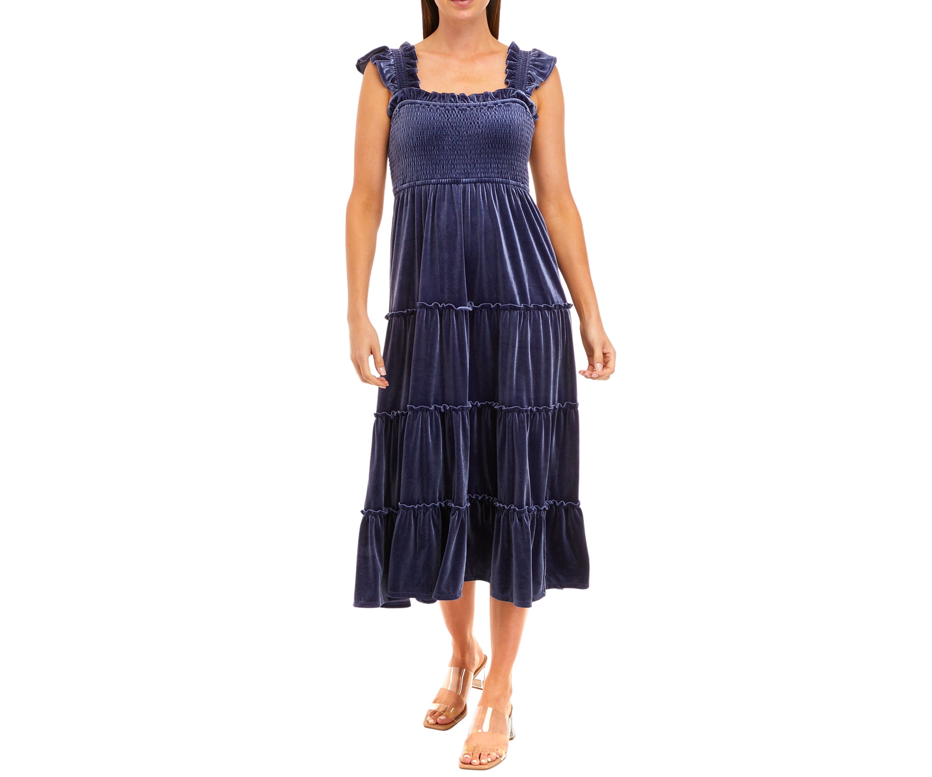 Womens Velvet Smocked Dress