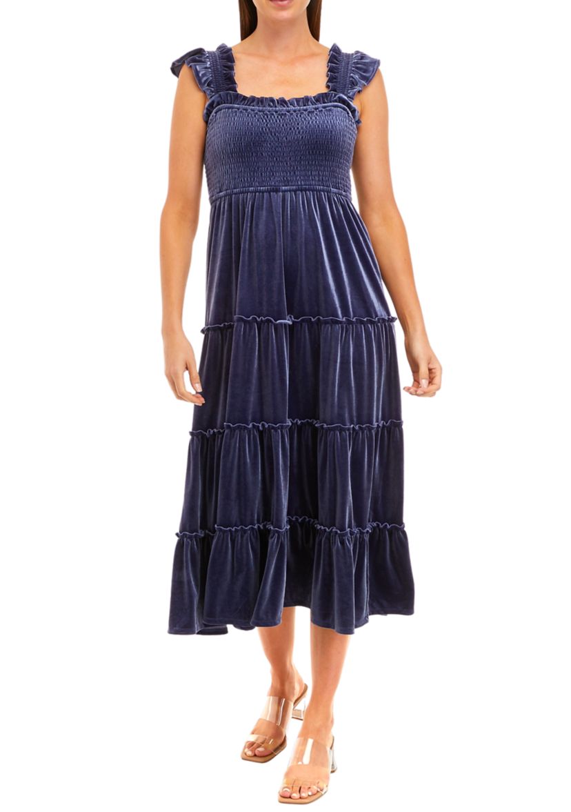 Womens Velvet Smocked Dress