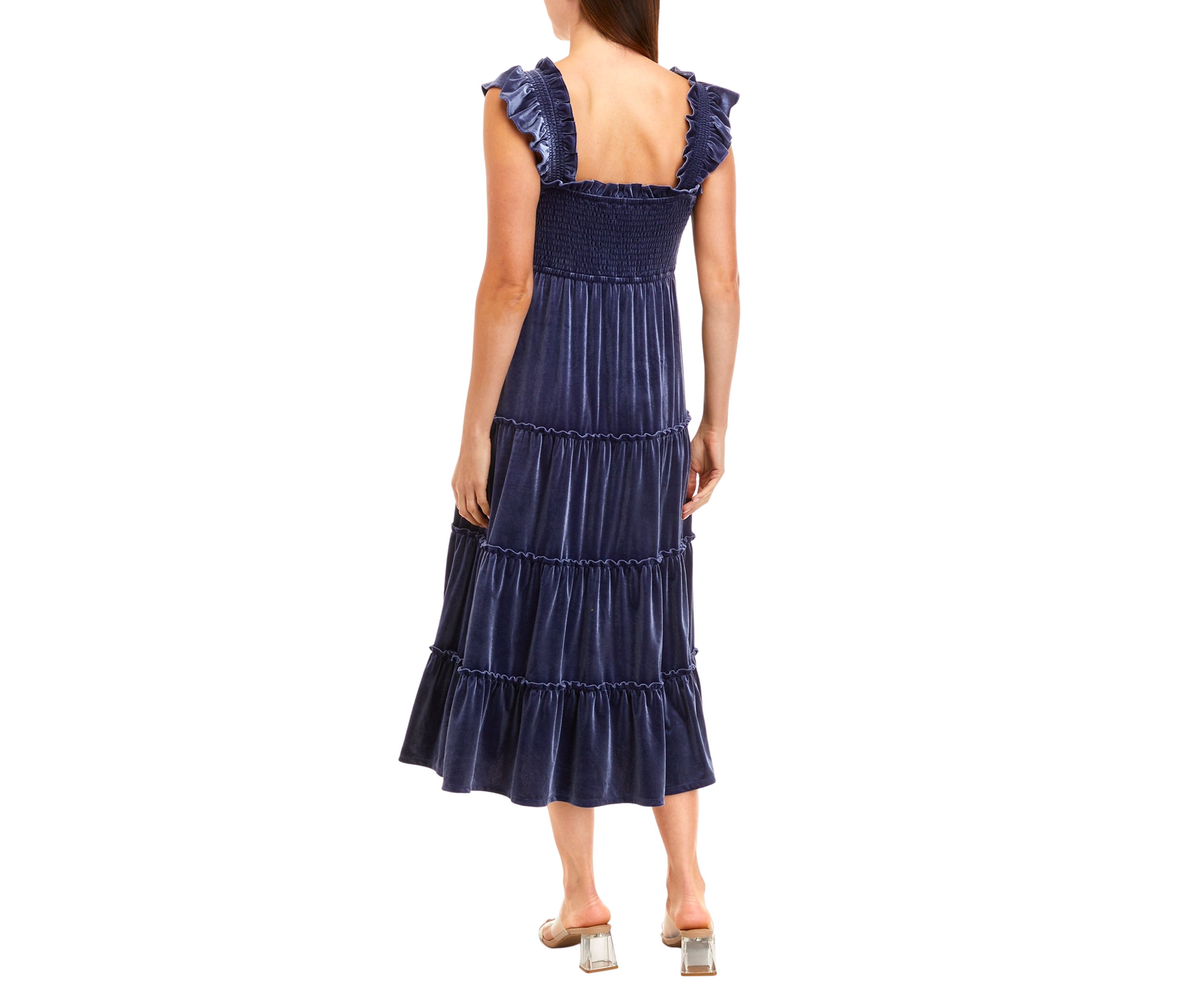 Womens Velvet Smocked Dress