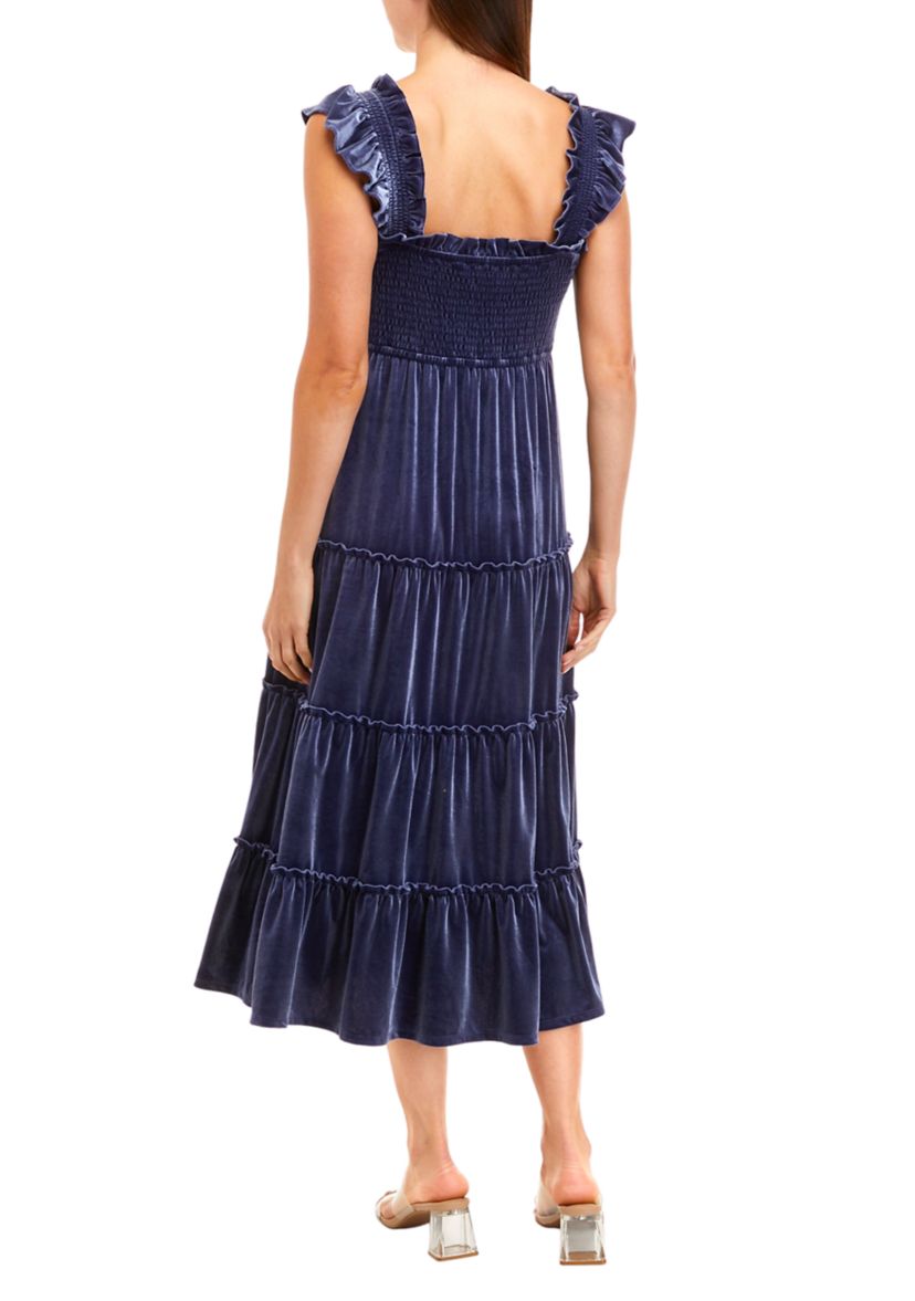 Womens Velvet Smocked Dress
