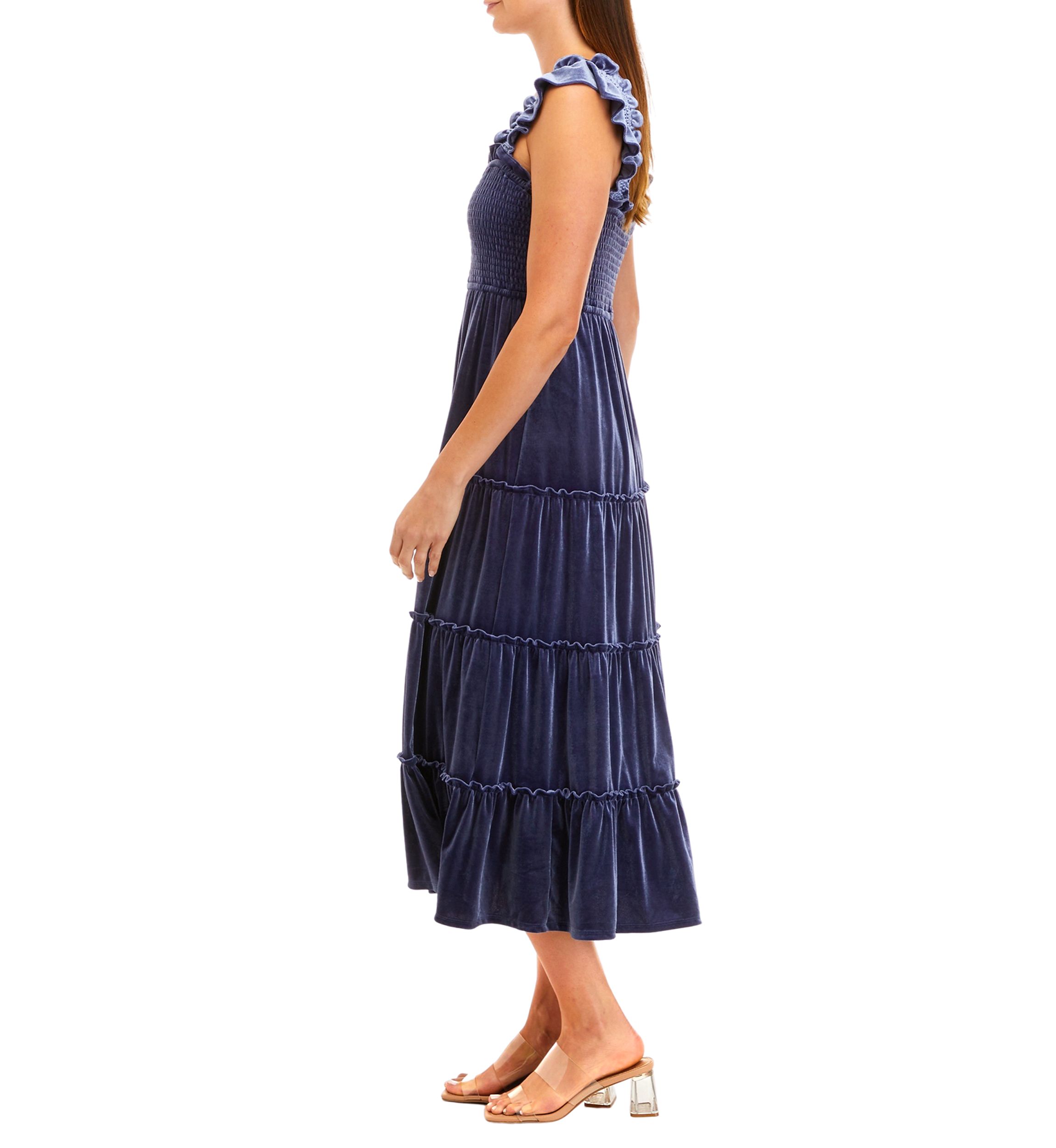 Womens Velvet Smocked Dress