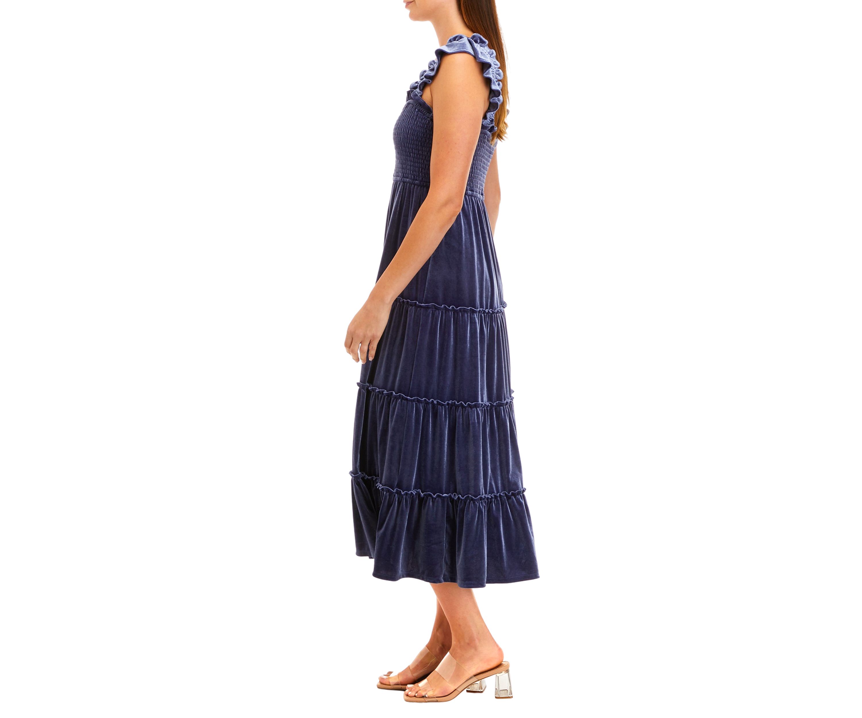 Womens Velvet Smocked Dress