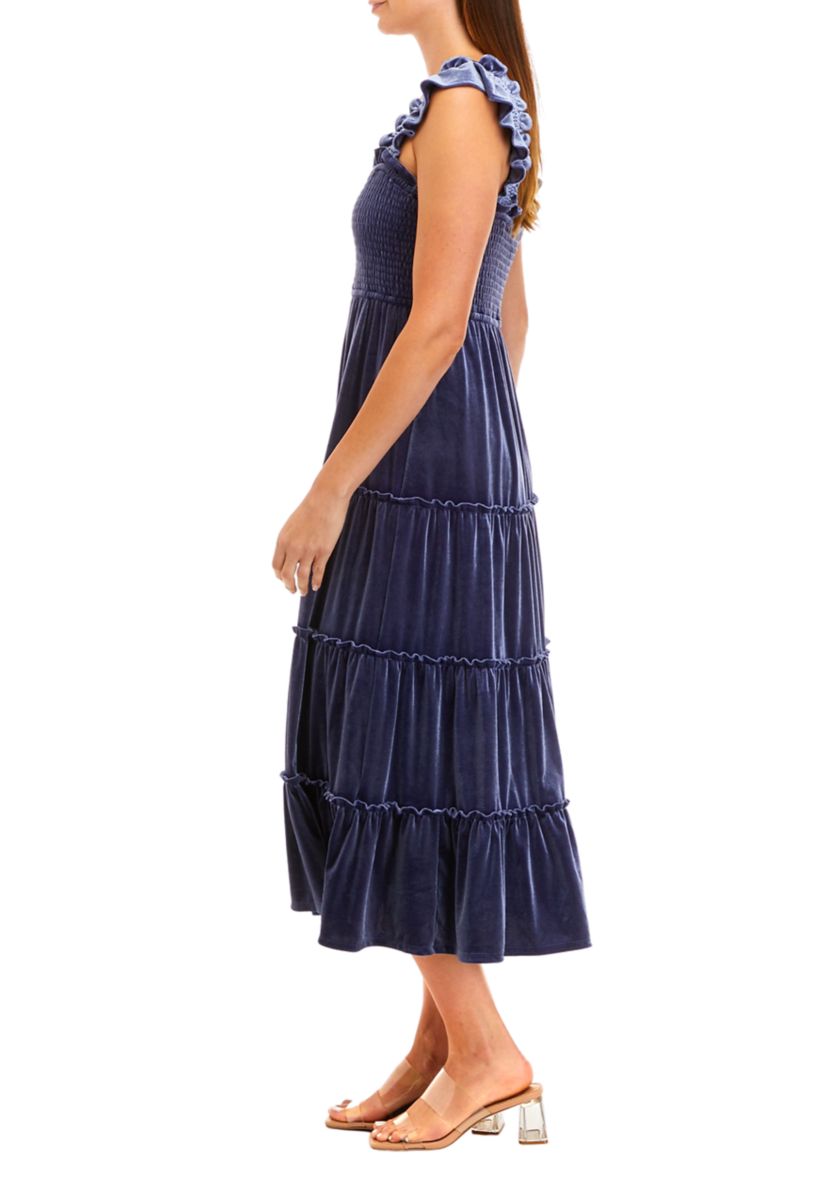 Womens Velvet Smocked Dress