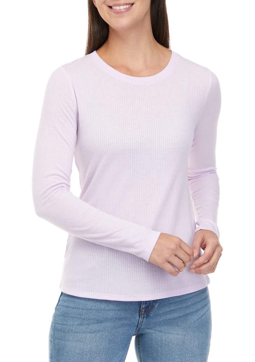 Womens Long Sleeve Solid Ribbed T-Shirt