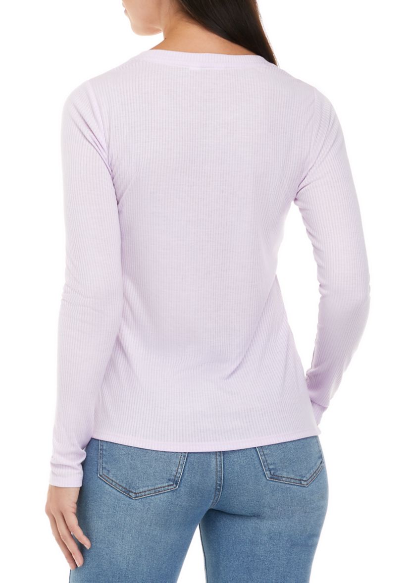 Womens Long Sleeve Solid Ribbed T-Shirt