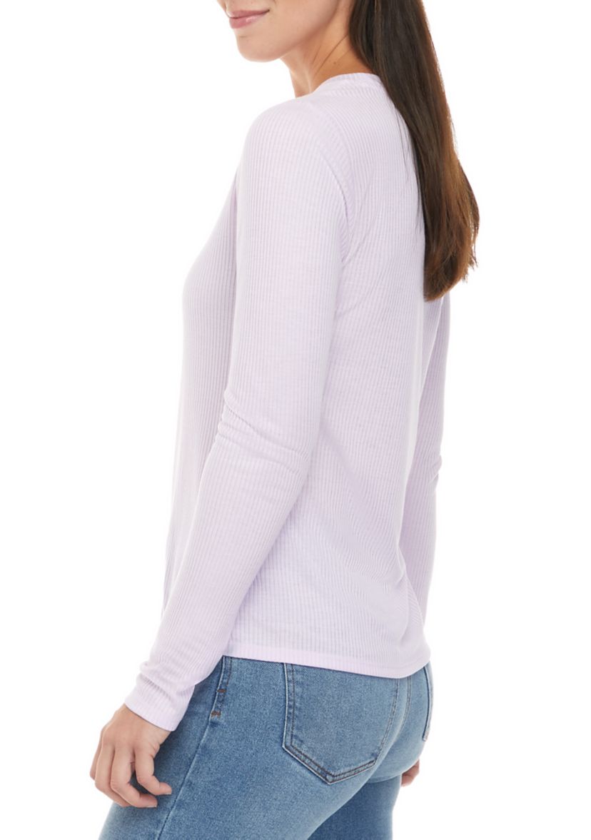 Womens Long Sleeve Solid Ribbed T-Shirt