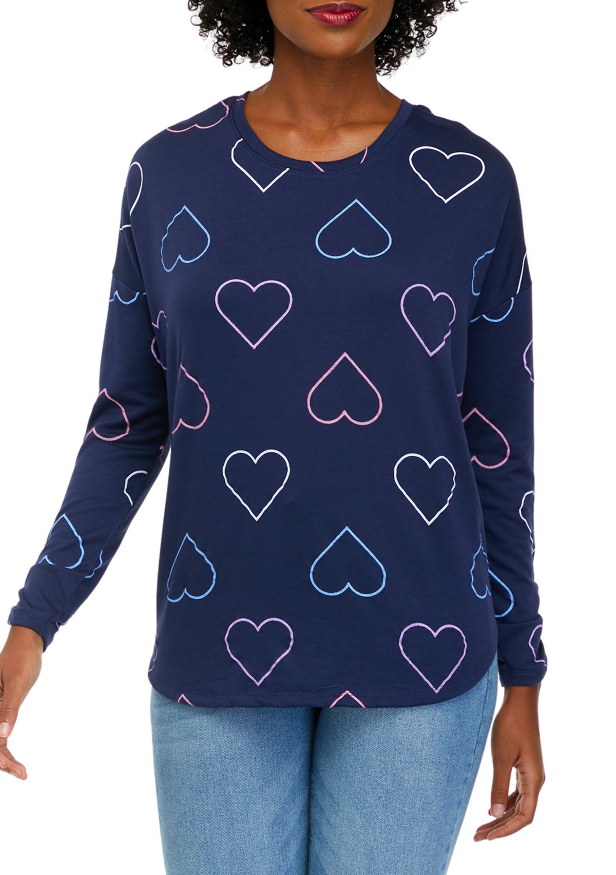 Womens Long Sleeve Printed Terry T-Shirt