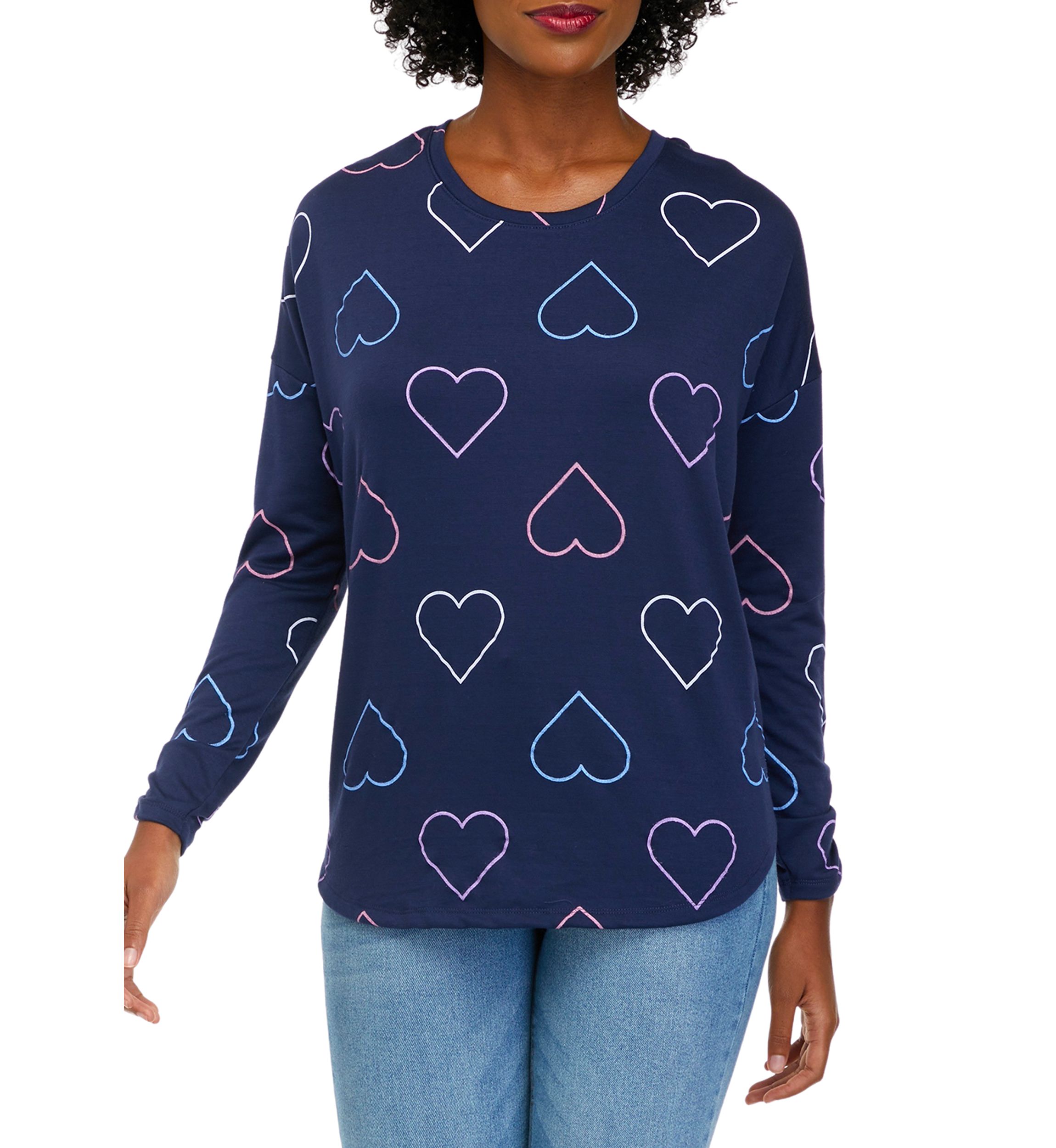 Womens Long Sleeve Printed Terry T-Shirt