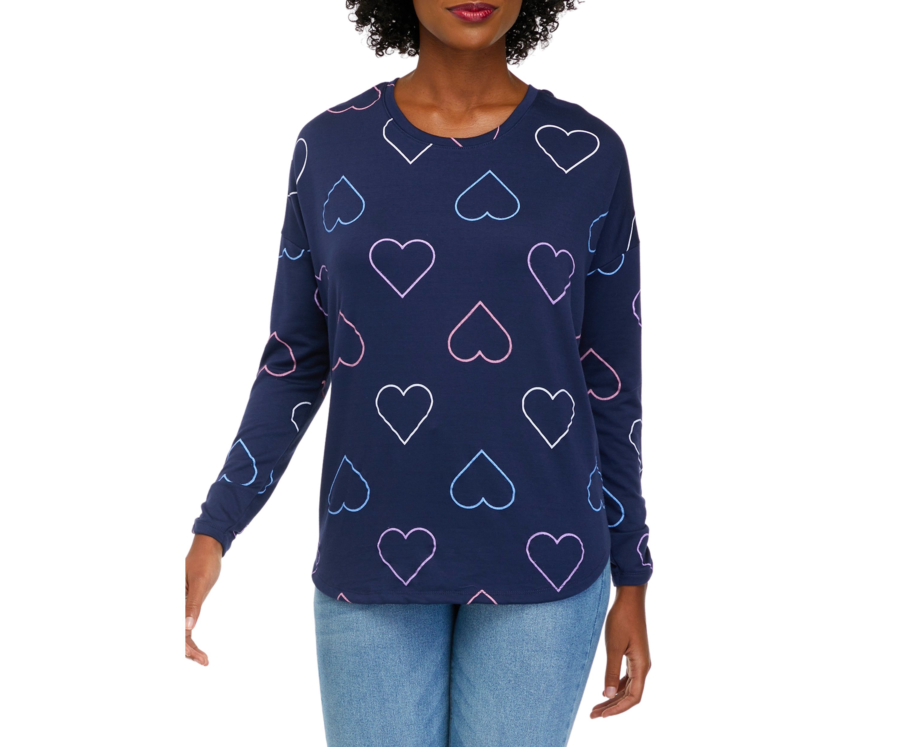 Womens Long Sleeve Printed Terry T-Shirt
