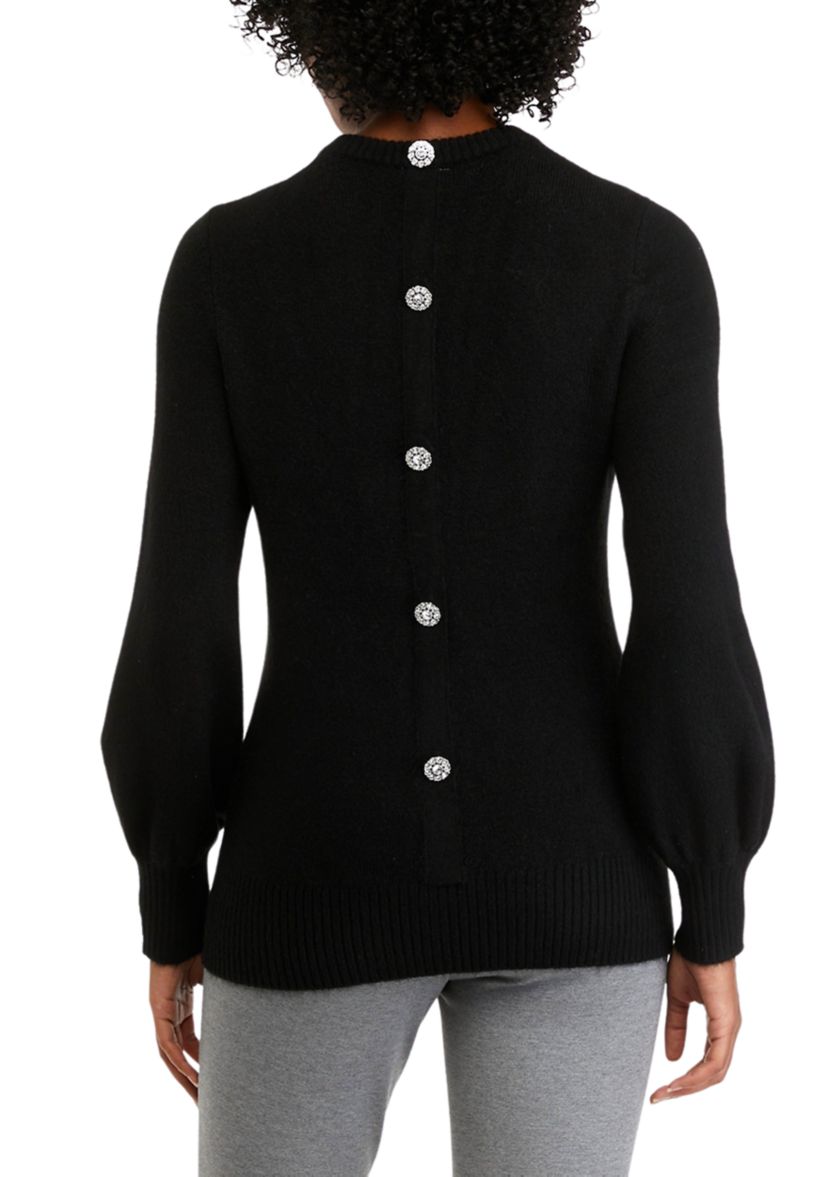 Womens Long Sleeve Jewel Button Back Sweater