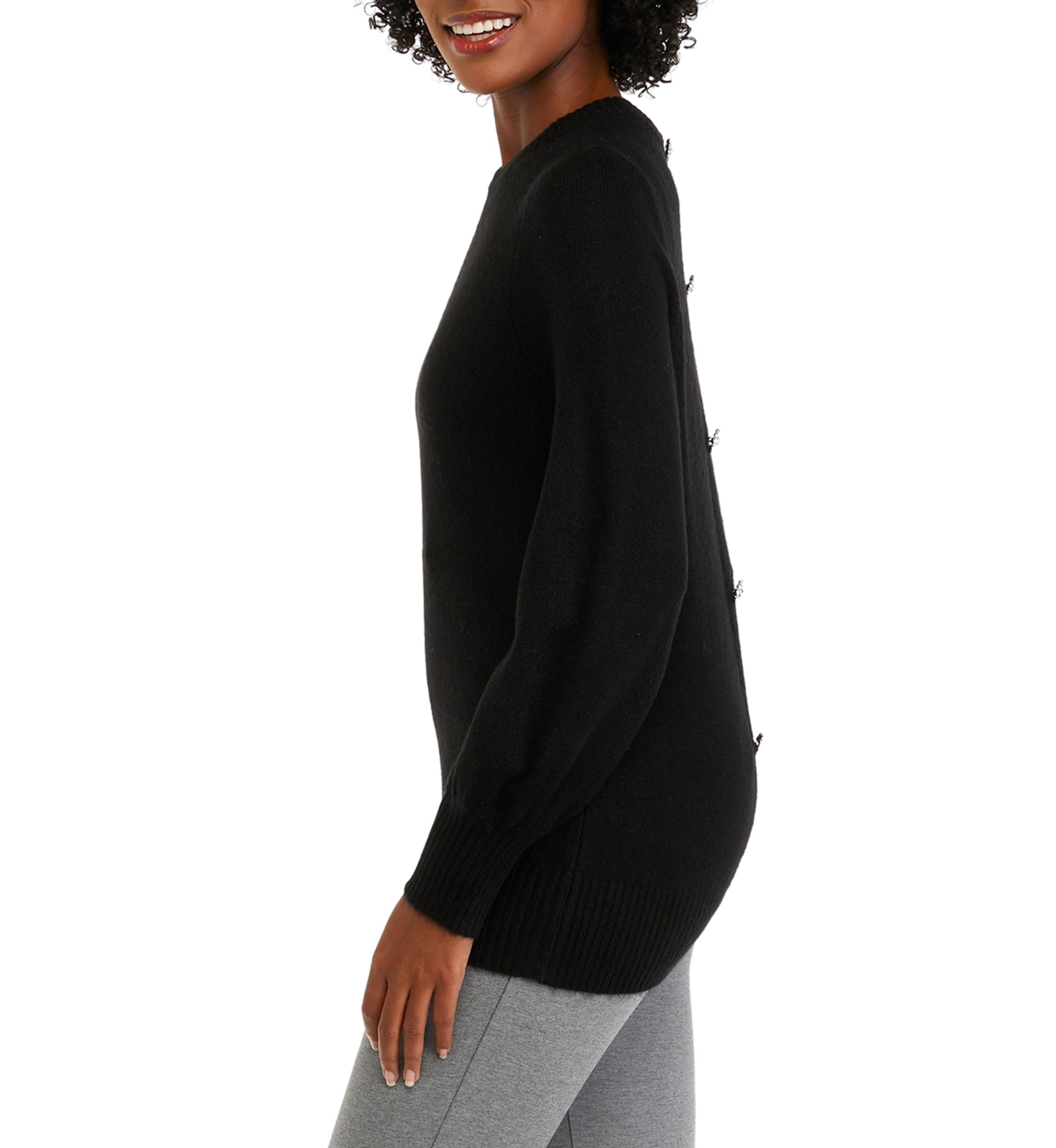 Womens Long Sleeve Jewel Button Back Sweater