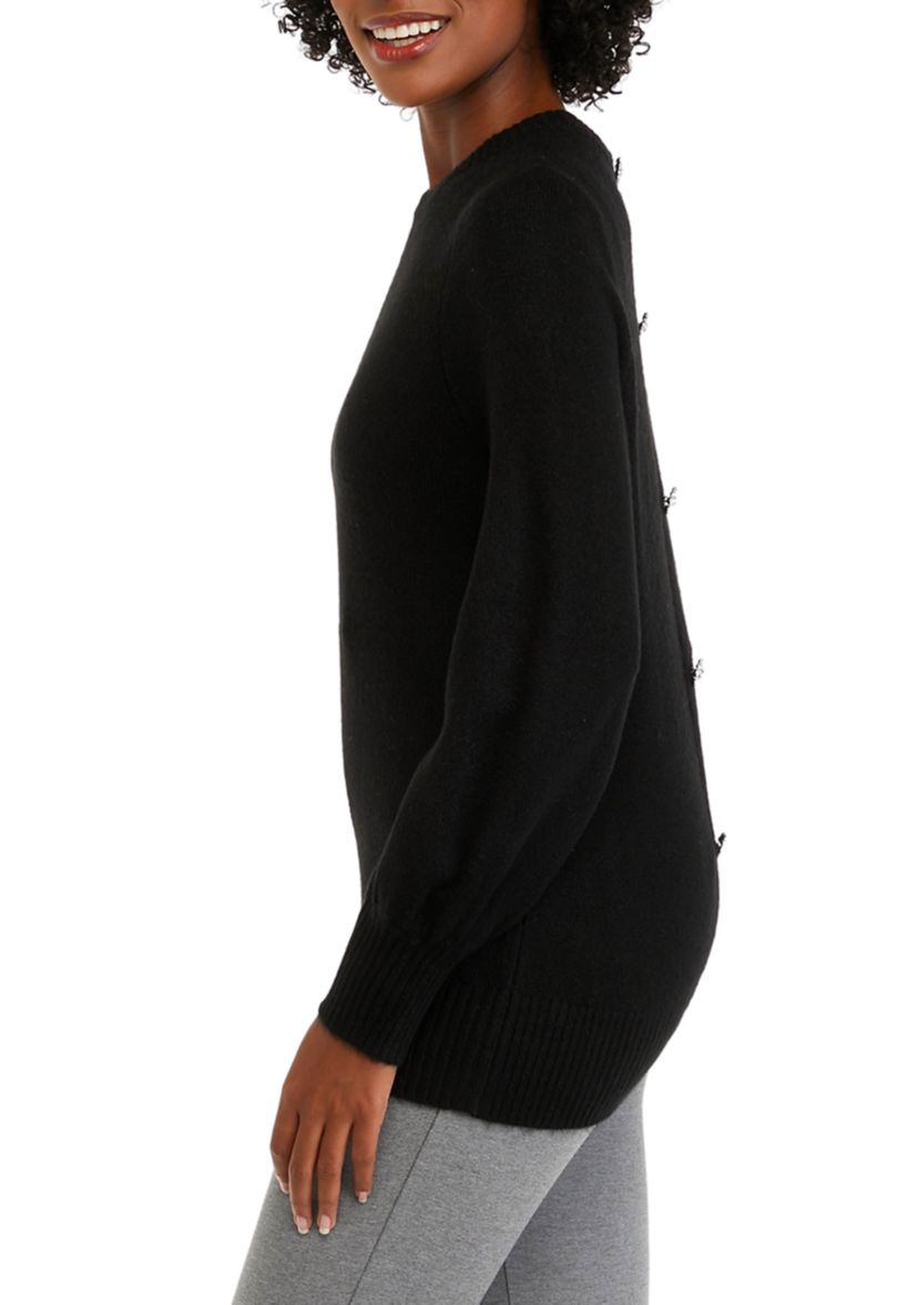 Womens Long Sleeve Jewel Button Back Sweater