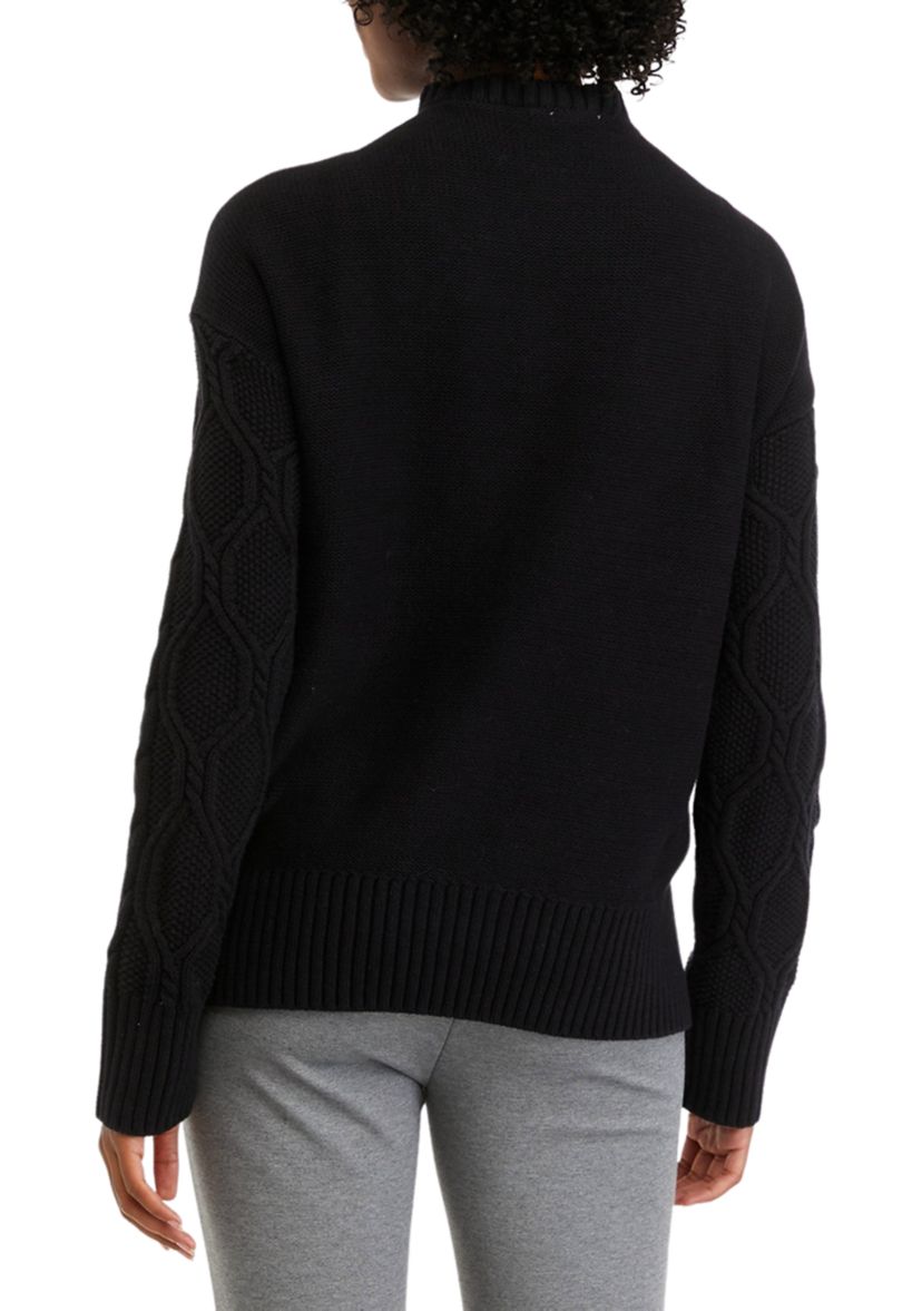 Womens Long Sleeve Pearl Cable Knit Sweater