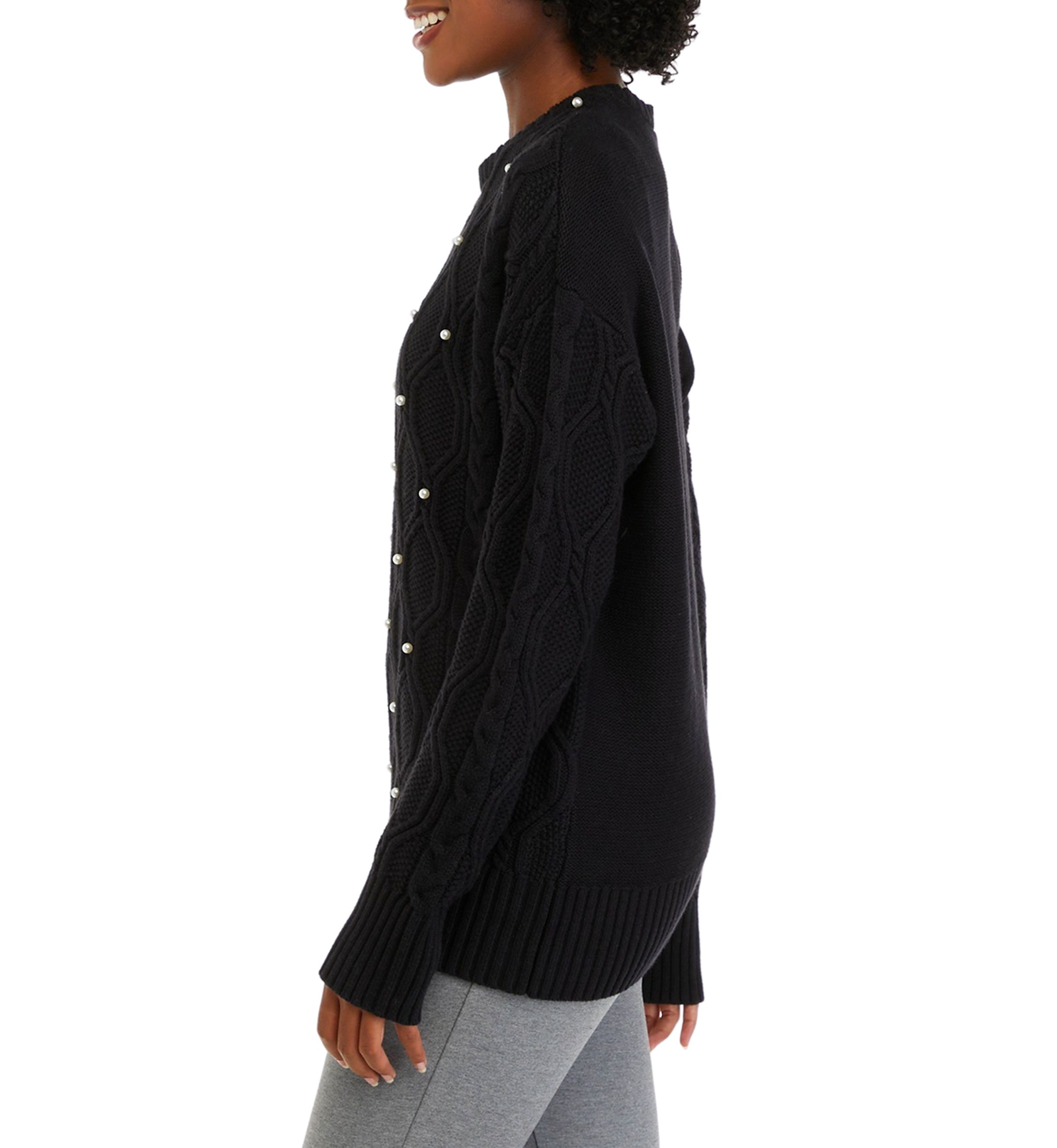 Womens Long Sleeve Pearl Cable Knit Sweater