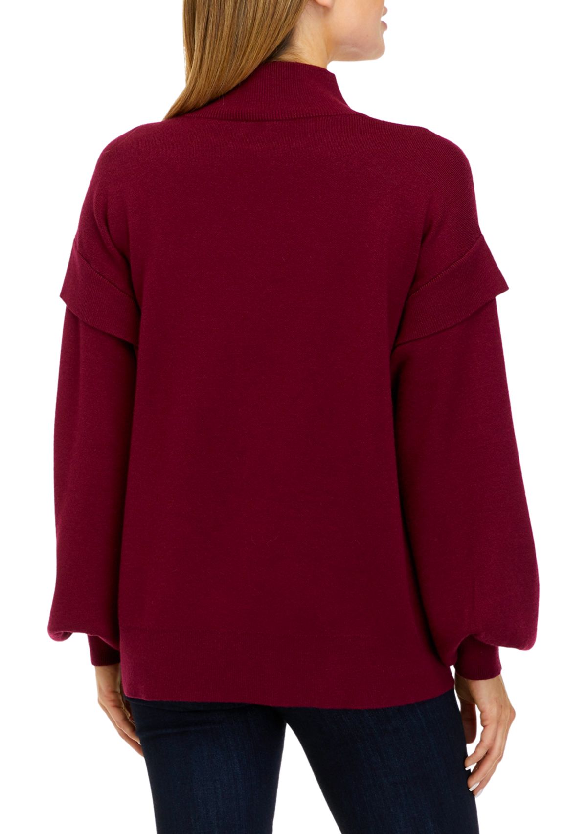 Womens Long Sleeve Mock Neck Jacquard Cat Sweater