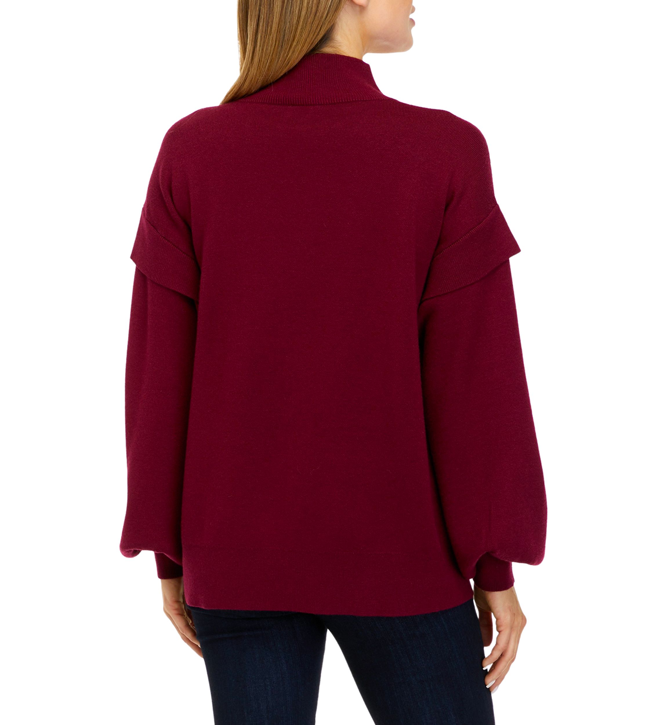 Womens Long Sleeve Mock Neck Jacquard Cat Sweater