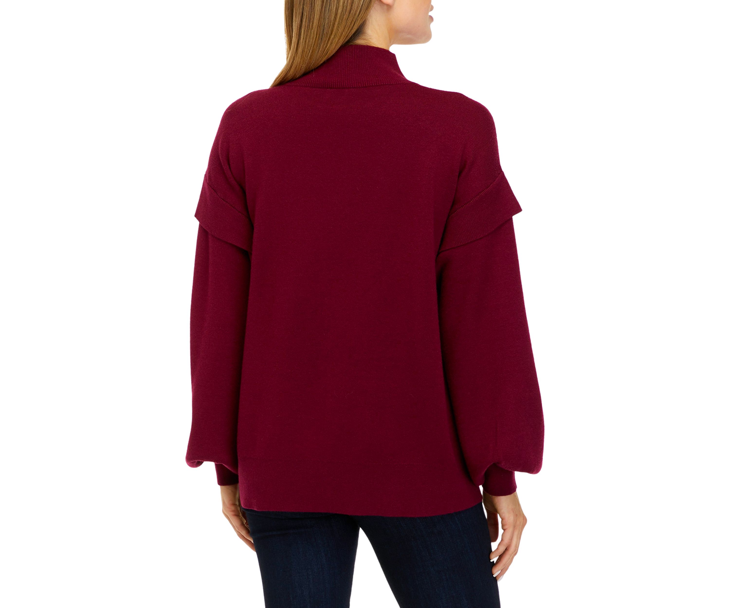 Womens Long Sleeve Mock Neck Jacquard Cat Sweater