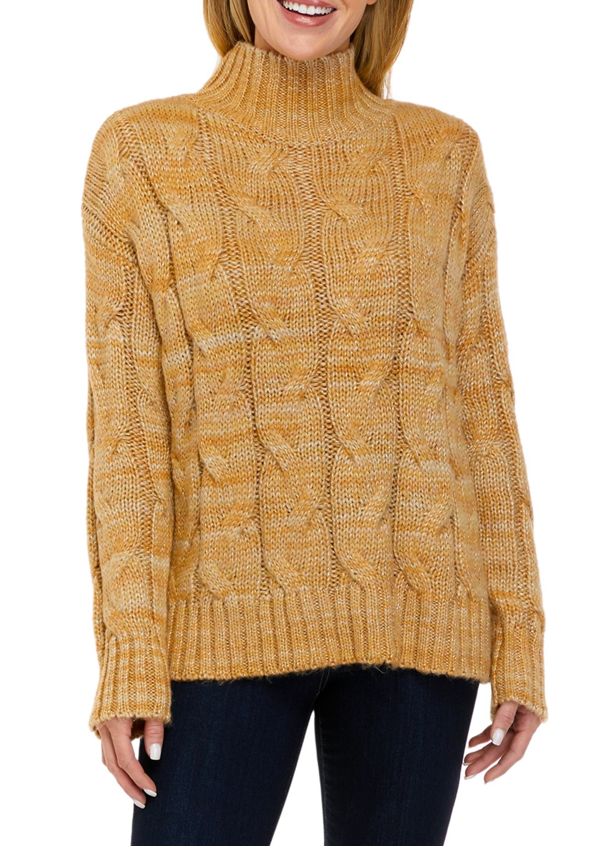 Womens Cable Turtleneck Sweater