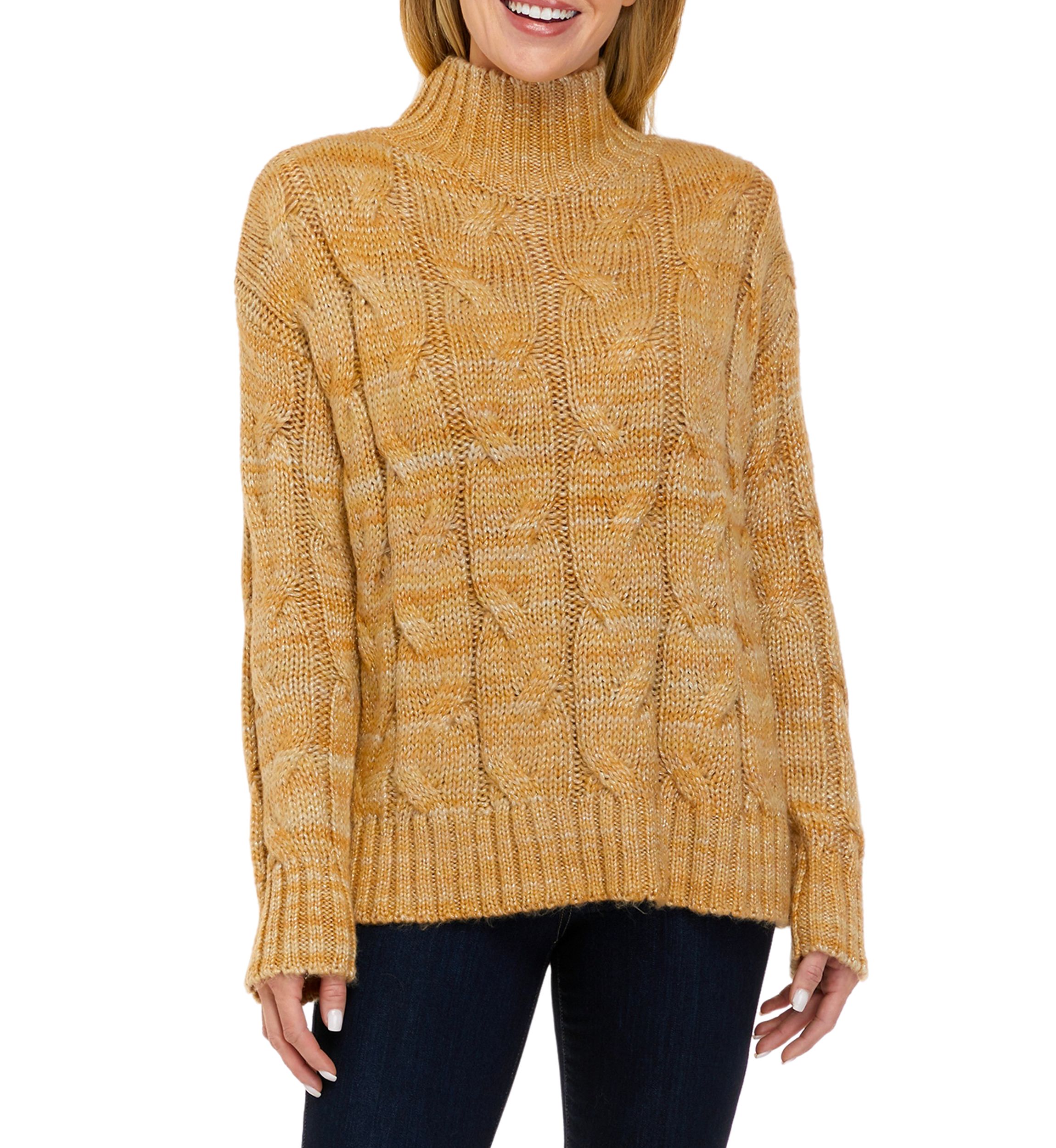 Womens Cable Turtleneck Sweater