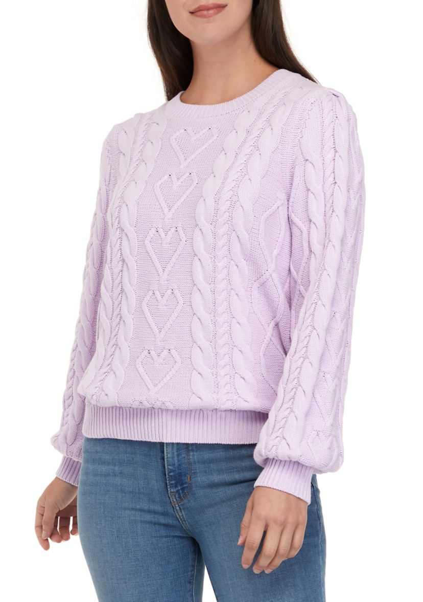 Womens Long Sleeve Heart Cable Sweater