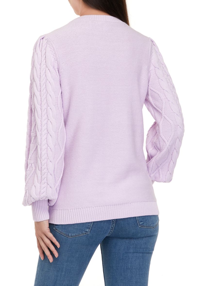 Womens Long Sleeve Heart Cable Sweater