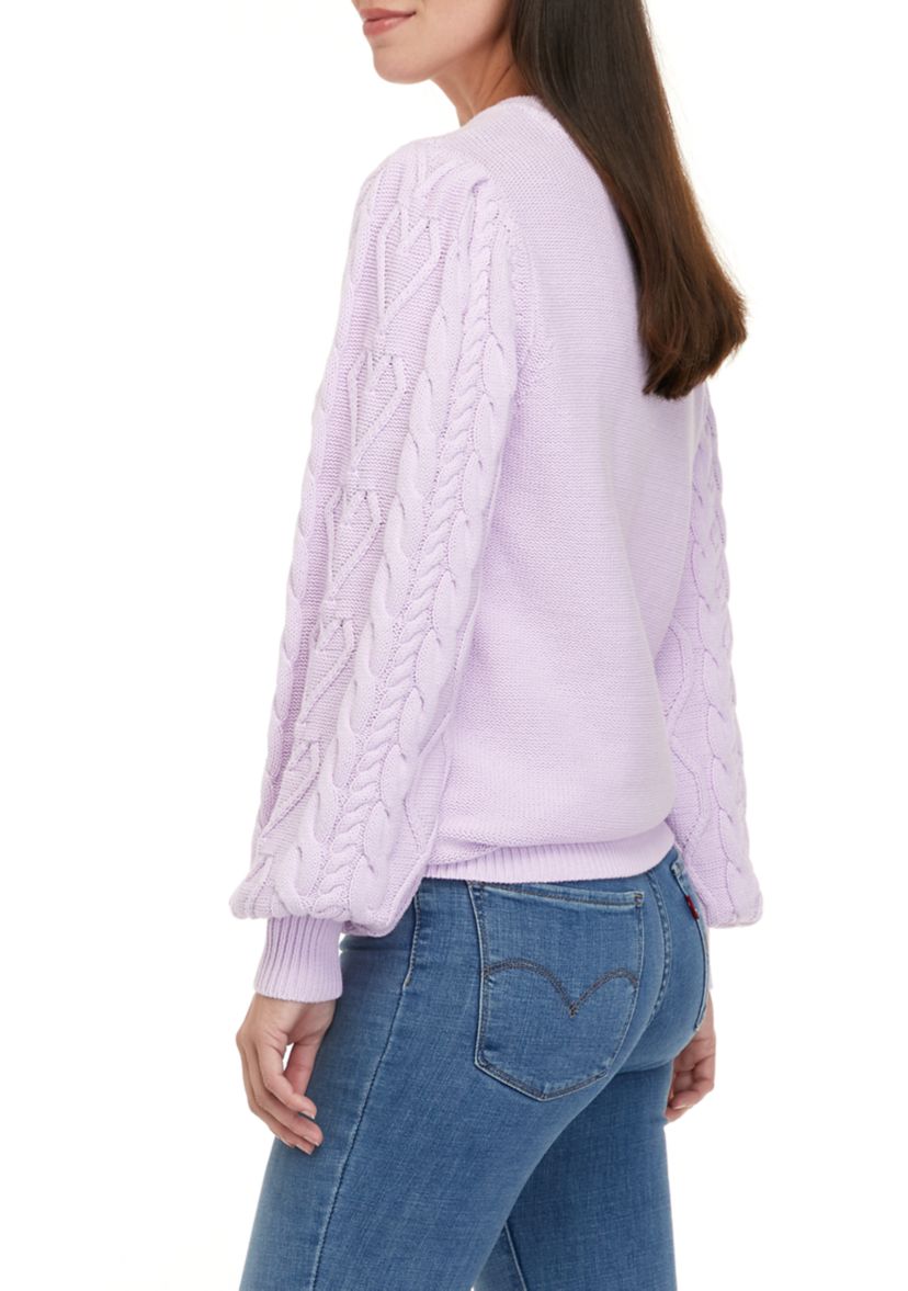 Womens Long Sleeve Heart Cable Sweater