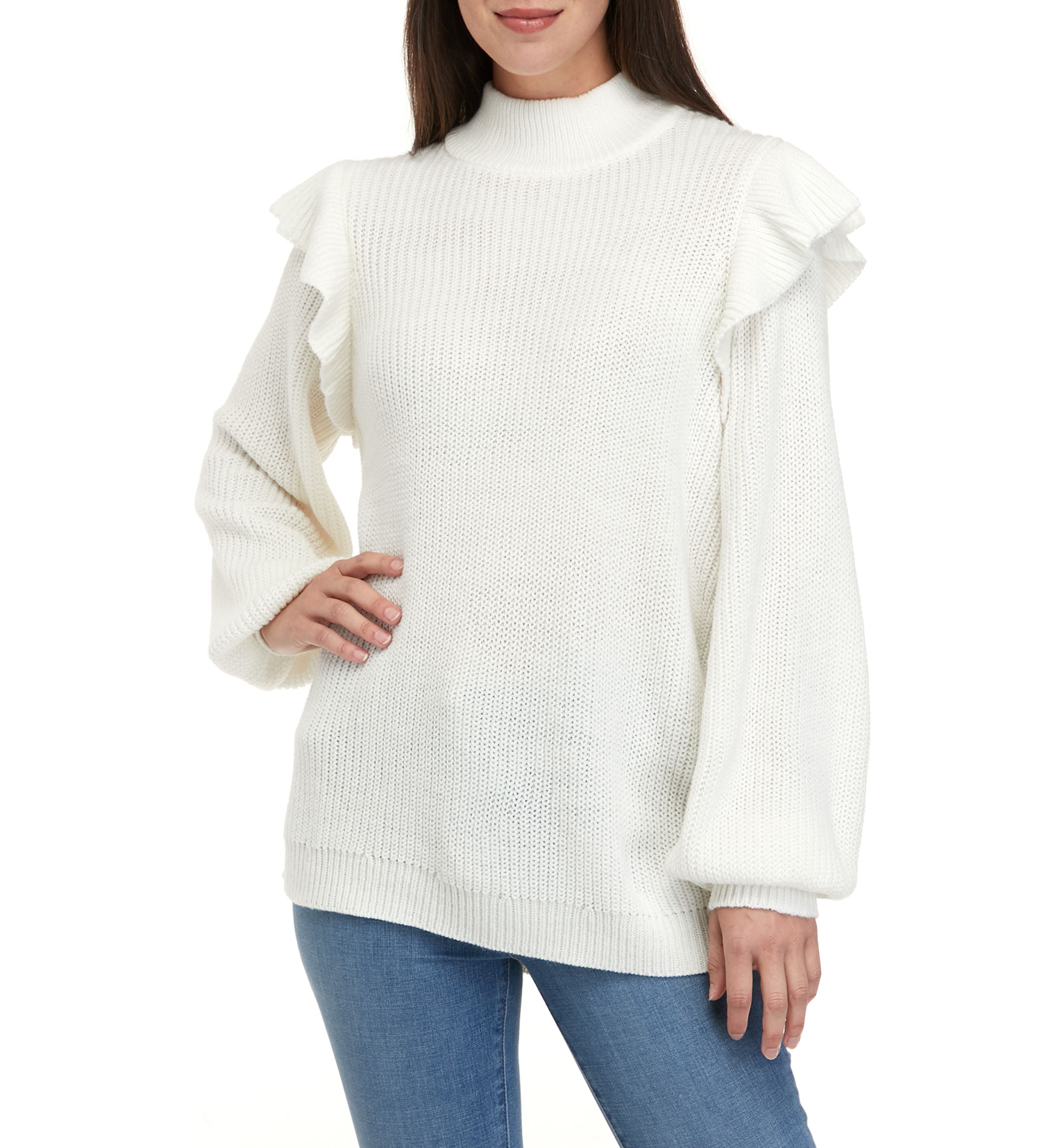 Womens Long Sleeve Ruffle Sweater