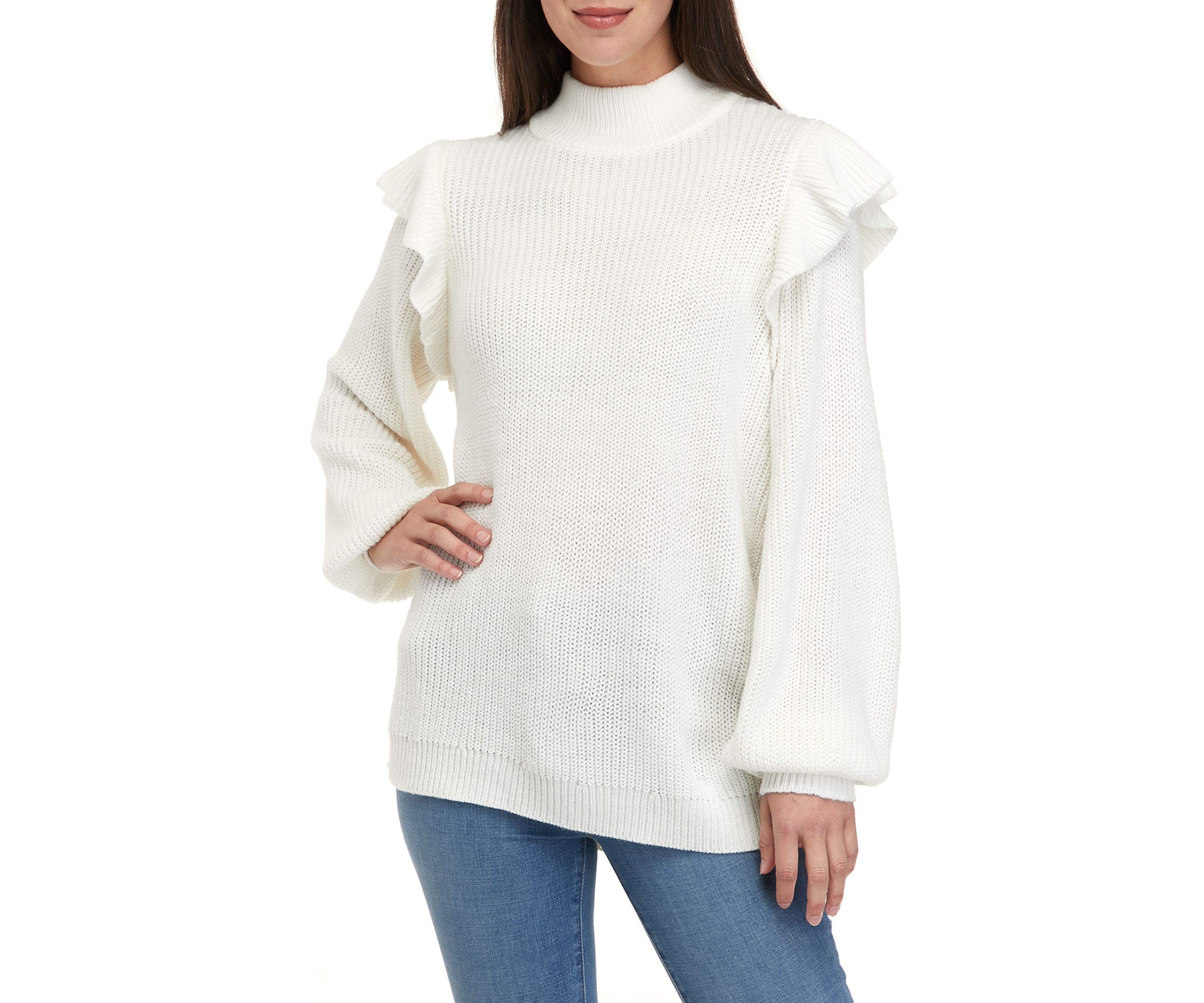 Womens Long Sleeve Ruffle Sweater