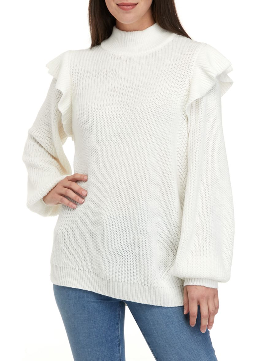 Womens Long Sleeve Ruffle Sweater