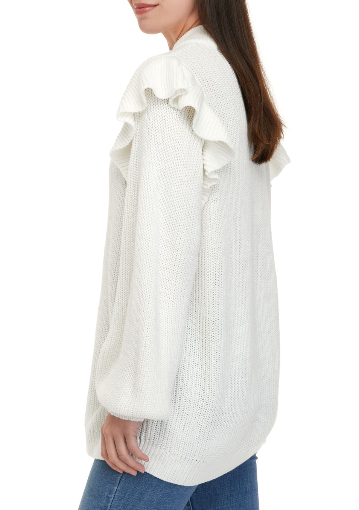 Womens Long Sleeve Ruffle Sweater