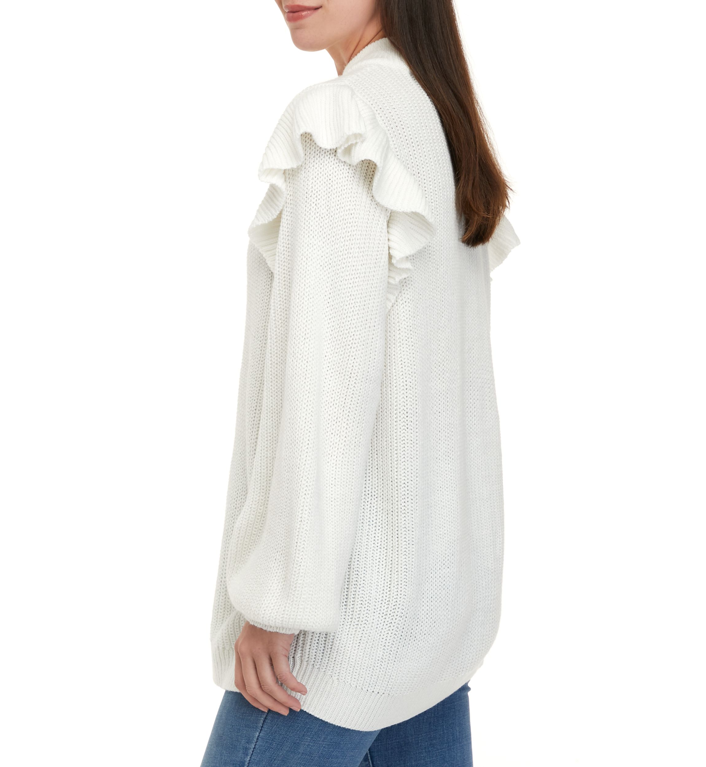 Womens Long Sleeve Ruffle Sweater