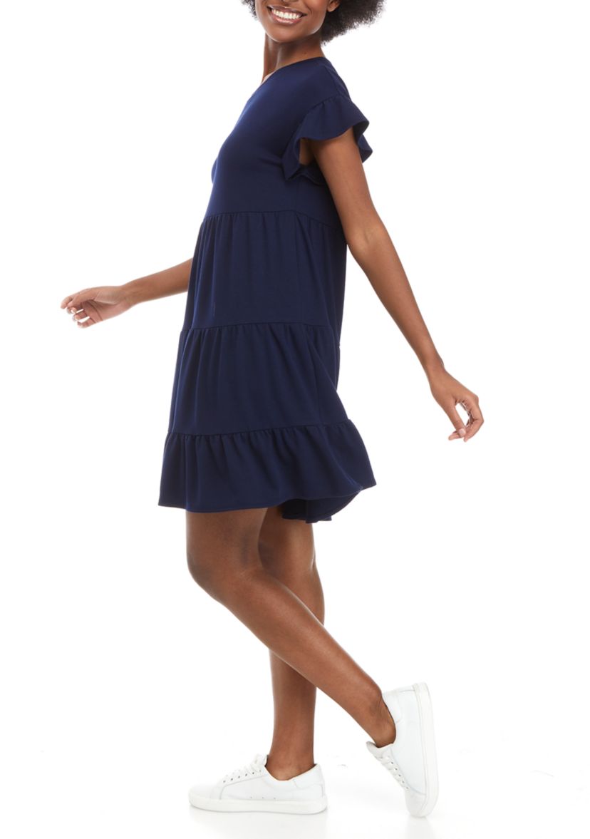 Womens Flutter Sleeve Swing Dress