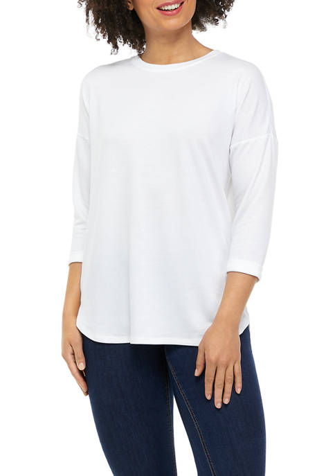 Crown & Ivy™ Womens 3/4 Sleeve Rounded Hem