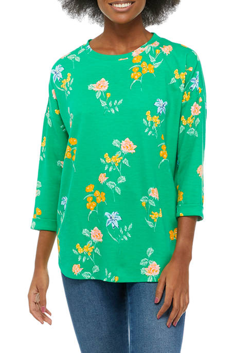 Crown & Ivy™ Womens 3/4 Sleeve Rounded Hem