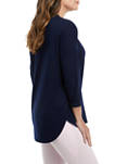 Womens 3/4 Sleeve Rounded Hem Graphic T-Shirt