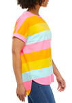 Womens Striped Short Sleeve Baby French Terry T-Shirt