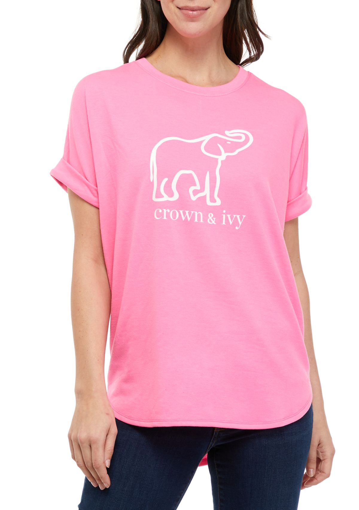 Womens Short Sleeve Round Hem Graphic T-Shirt 