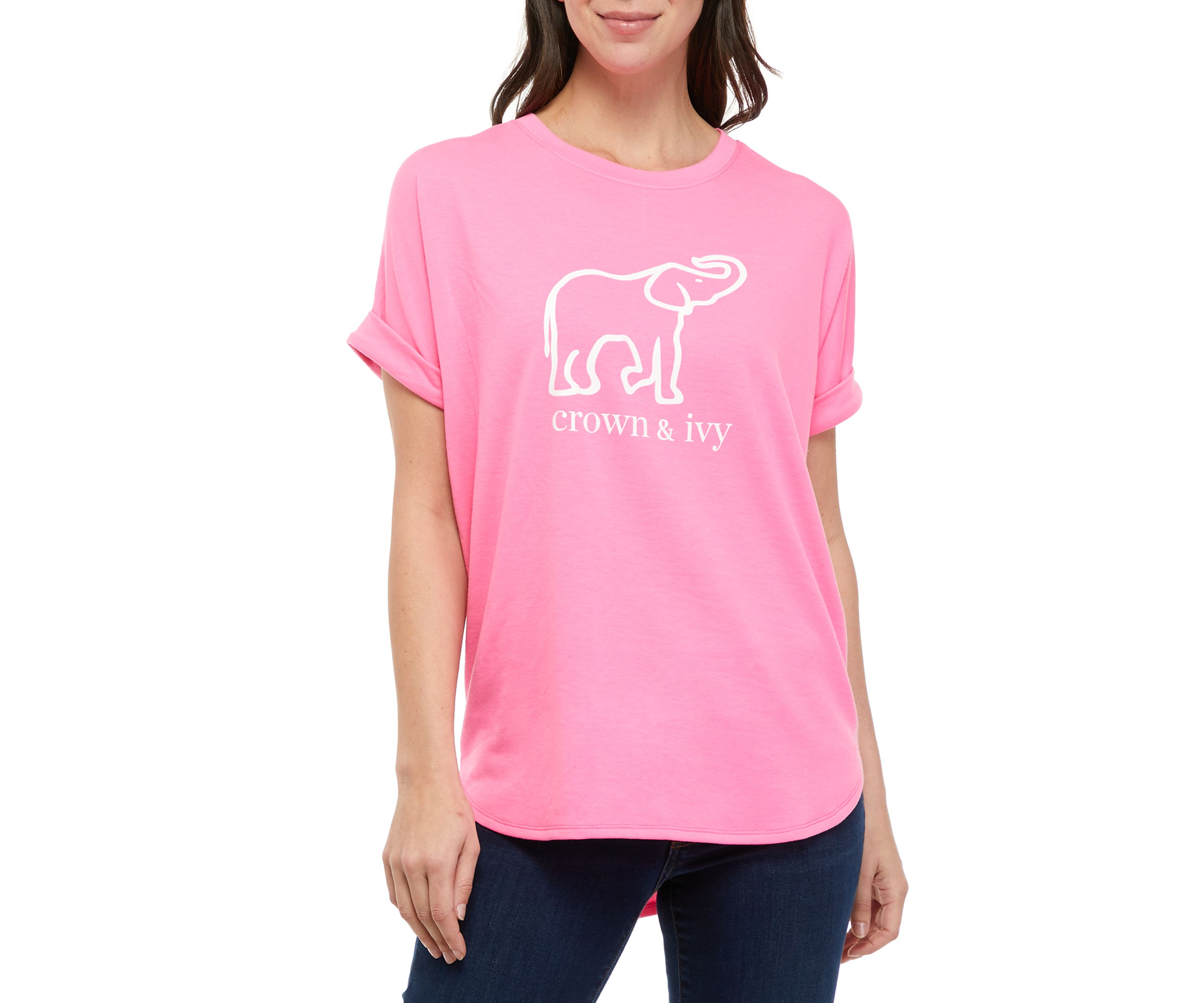Womens Short Sleeve Round Hem Graphic T-Shirt 