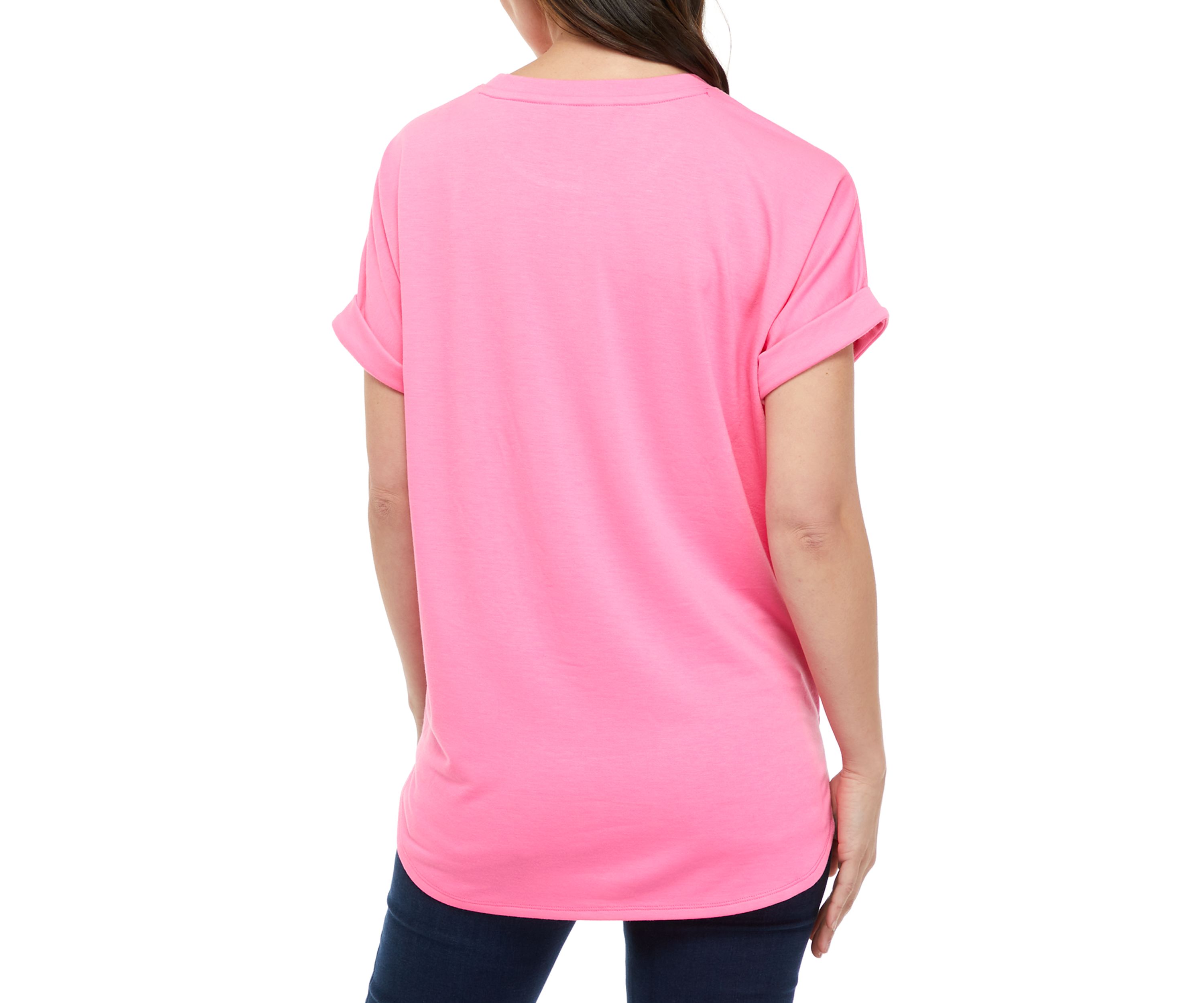 Womens Short Sleeve Round Hem Graphic T-Shirt 