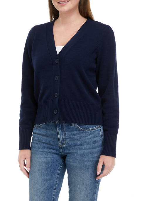 Crown & Ivy™ Womens Solid Puff Sleeve Cardigan
