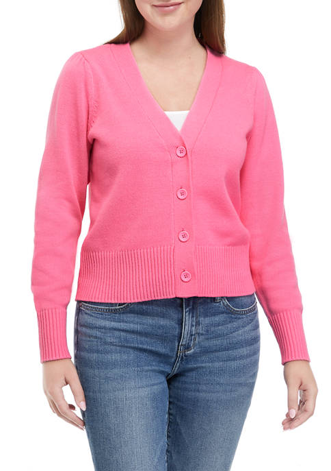 Crown & Ivy™ Womens Solid Puff Sleeve Cardigan