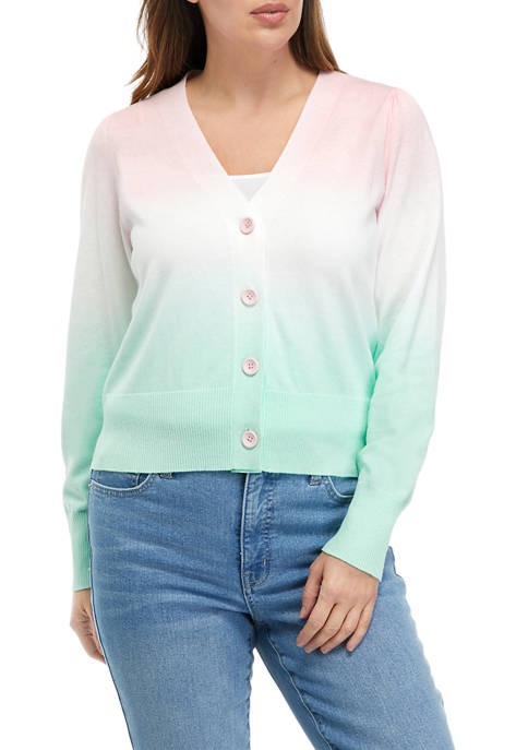 Crown & Ivy™ Womens Dyed Puff Sleeve Cardigan