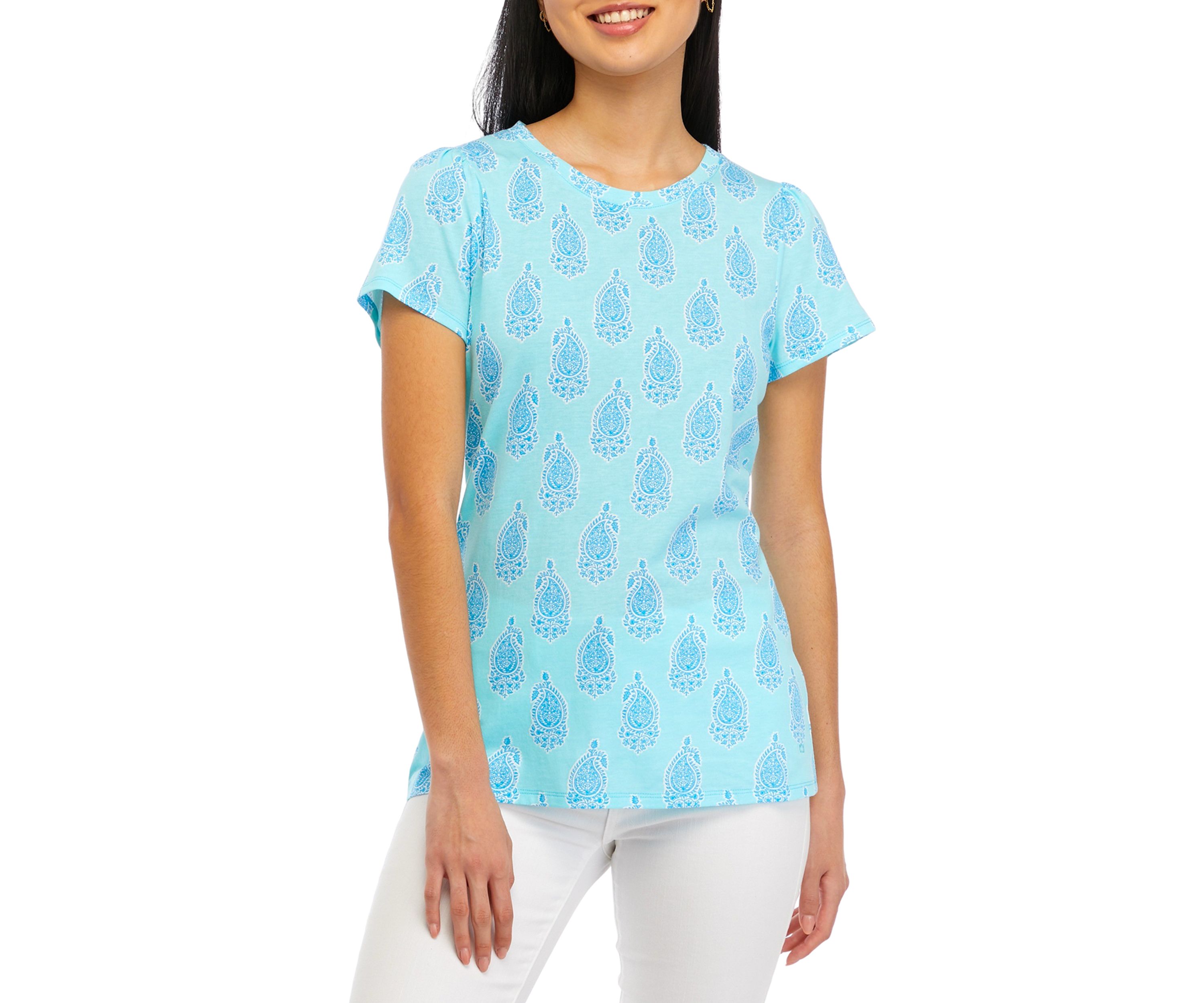 Womens Gathered Shoulder Printed Top