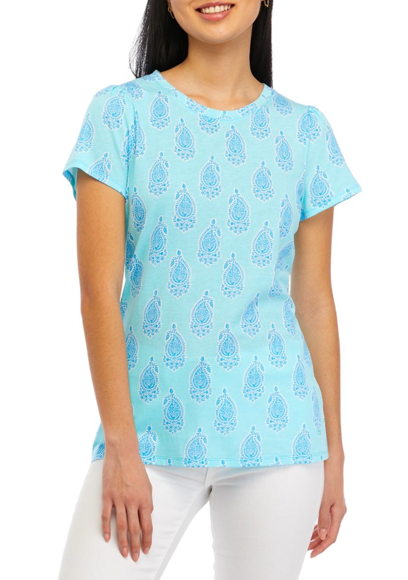 Womens Gathered Shoulder Printed Top