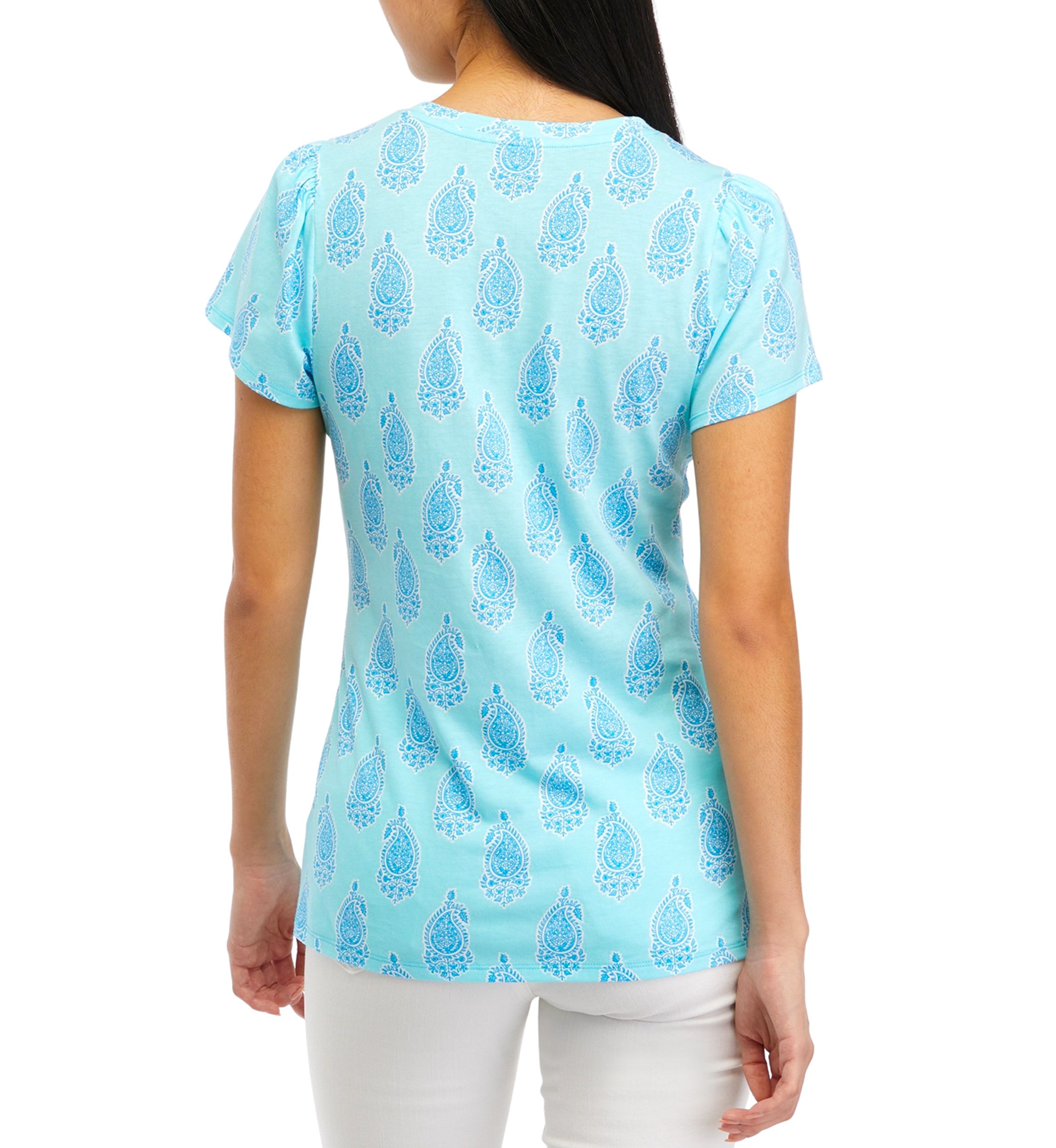 Womens Gathered Shoulder Printed Top