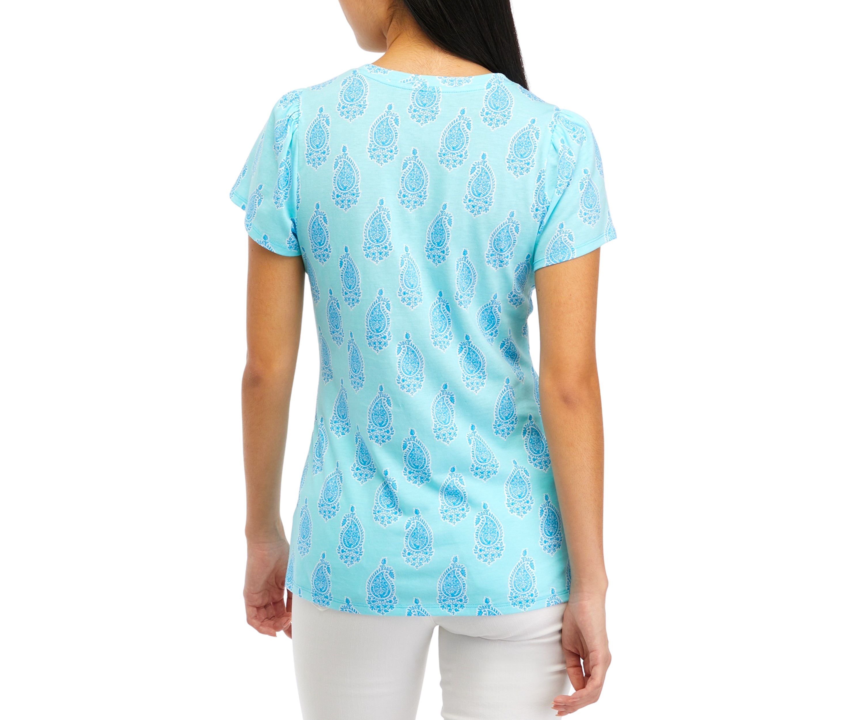 Womens Gathered Shoulder Printed Top