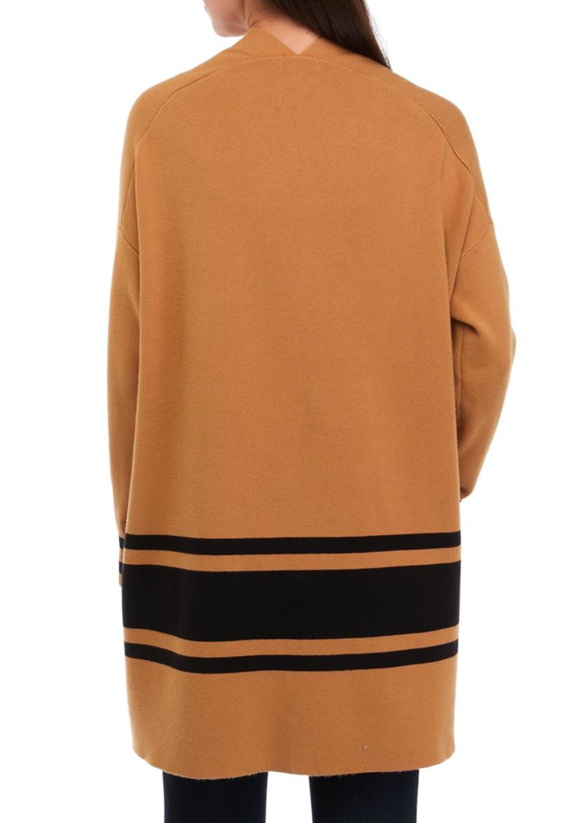 Womens Open Front Color Block Cardigan 