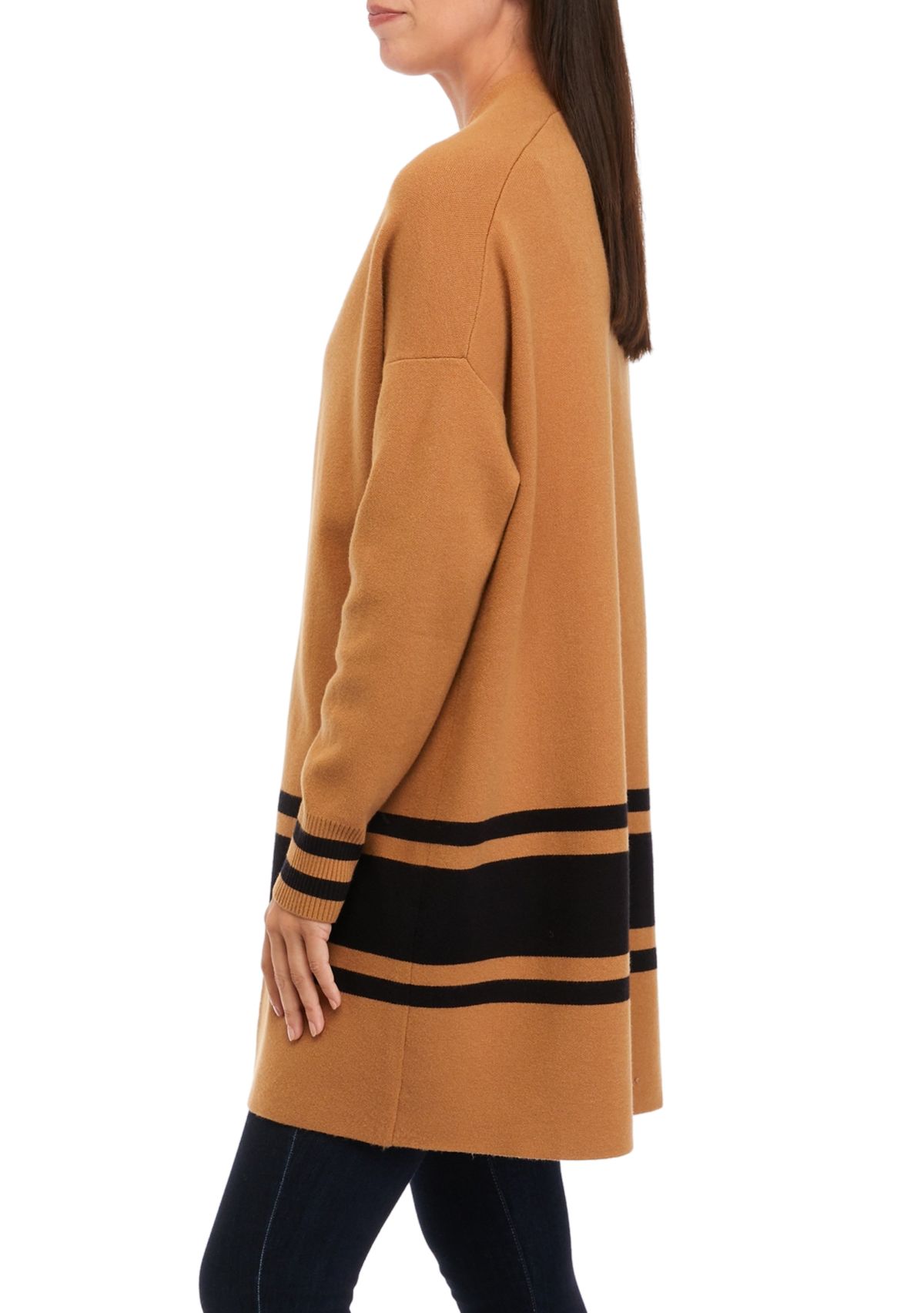 Womens Open Front Color Block Cardigan 