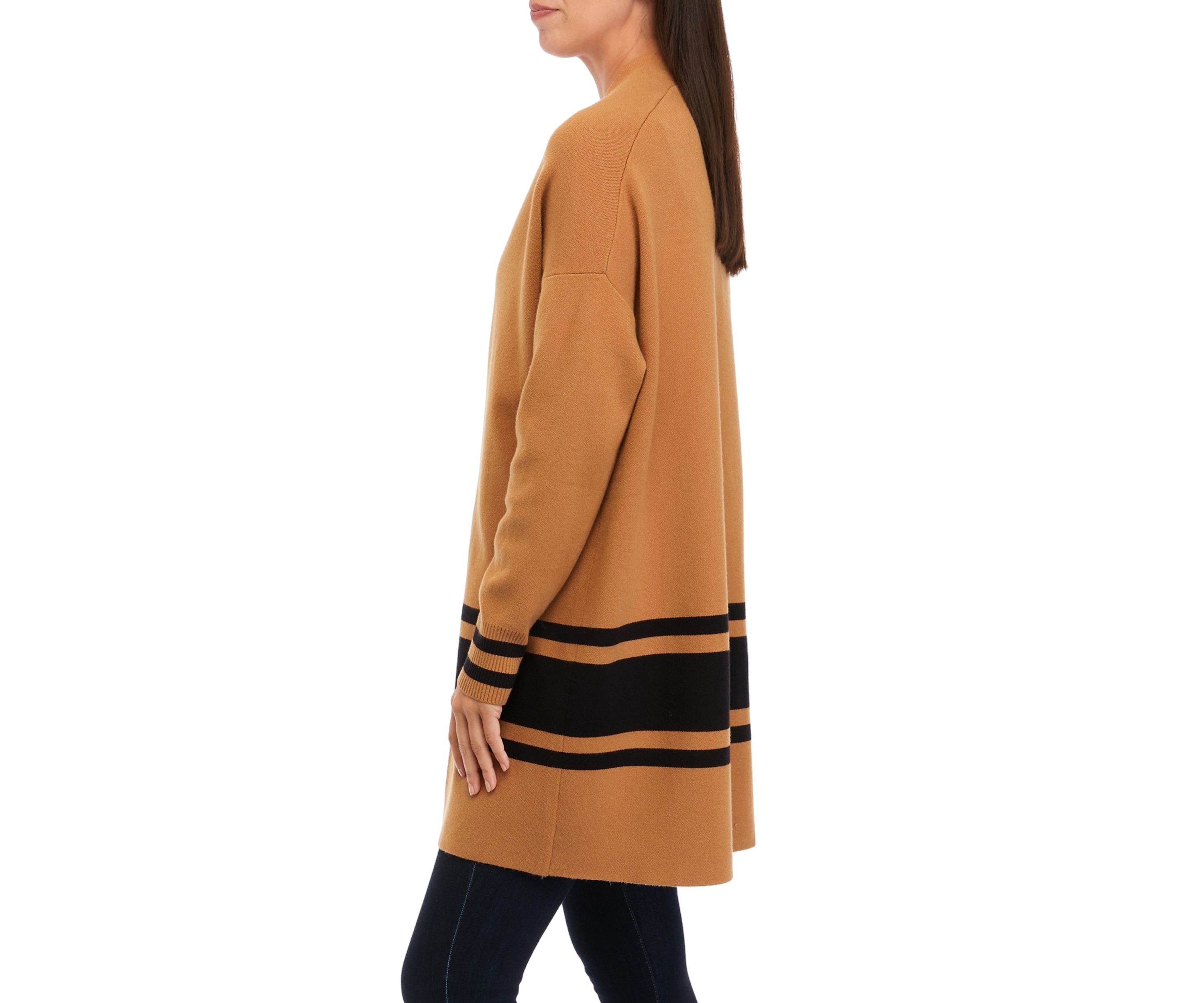 Womens Open Front Color Block Cardigan 